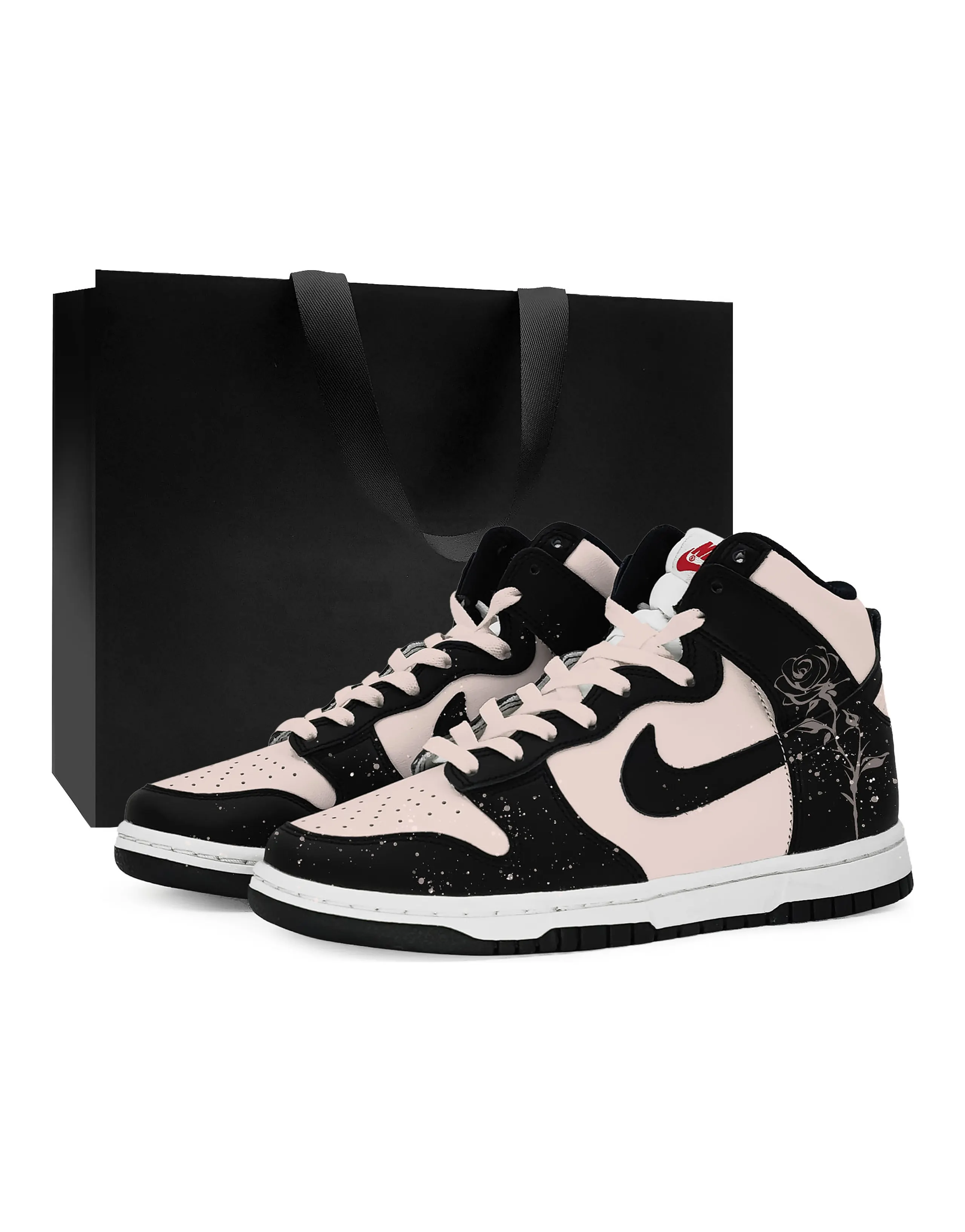 Custom Nike Dunk 'Camellia Love' High-Top Sneakers with Gift Bag Women's Black Pink