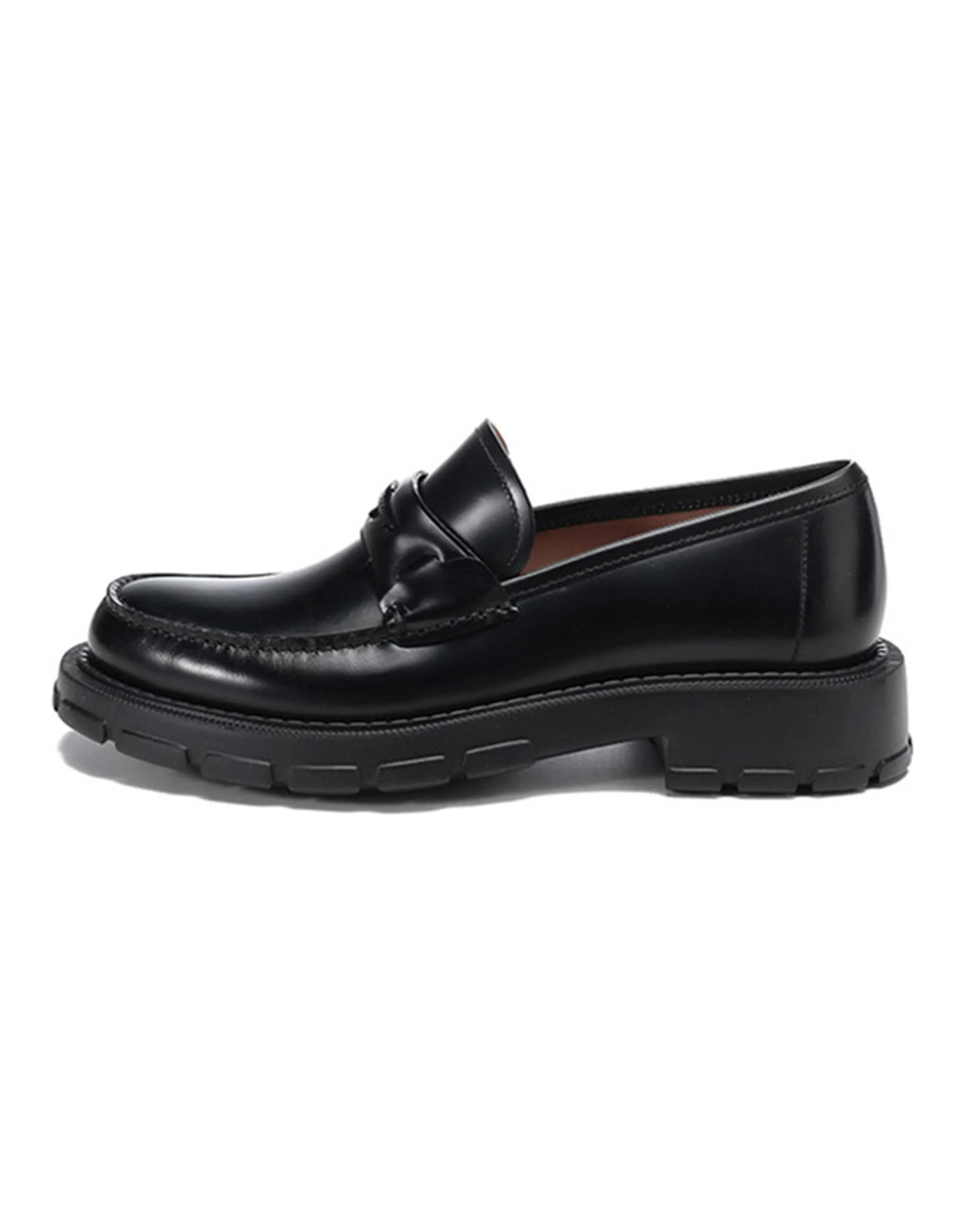 FERRAGAMO Top Grain Leather Casual Shoes Men's Black