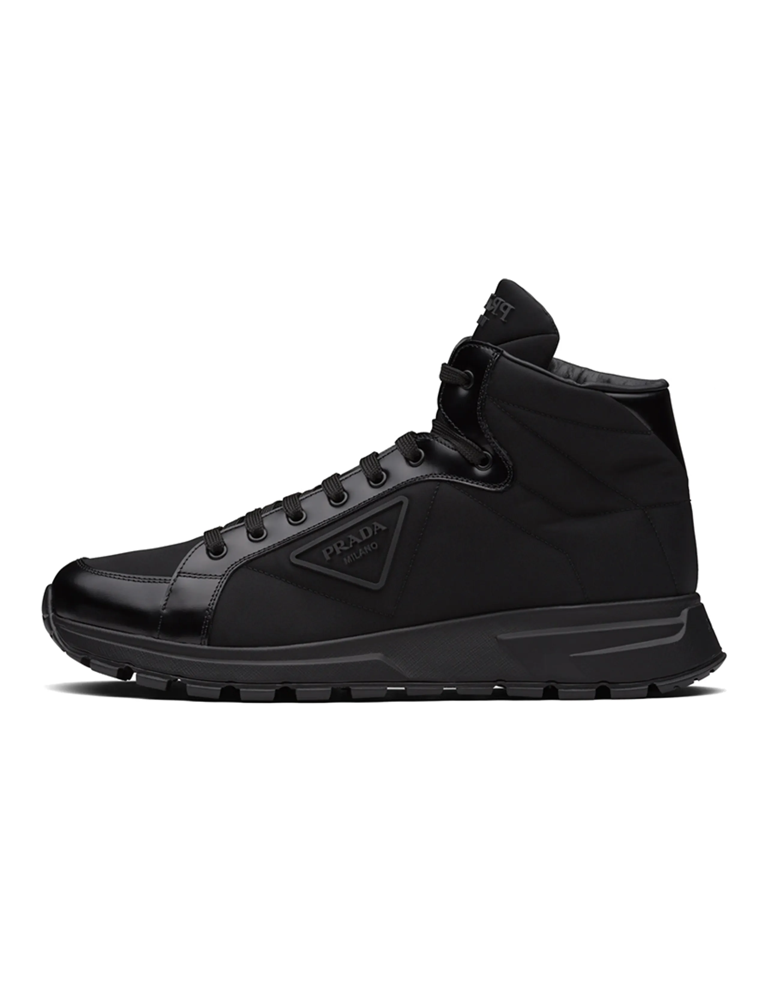 PRADA Prax 01 High Top Re Nylon And Brushed Leather Black