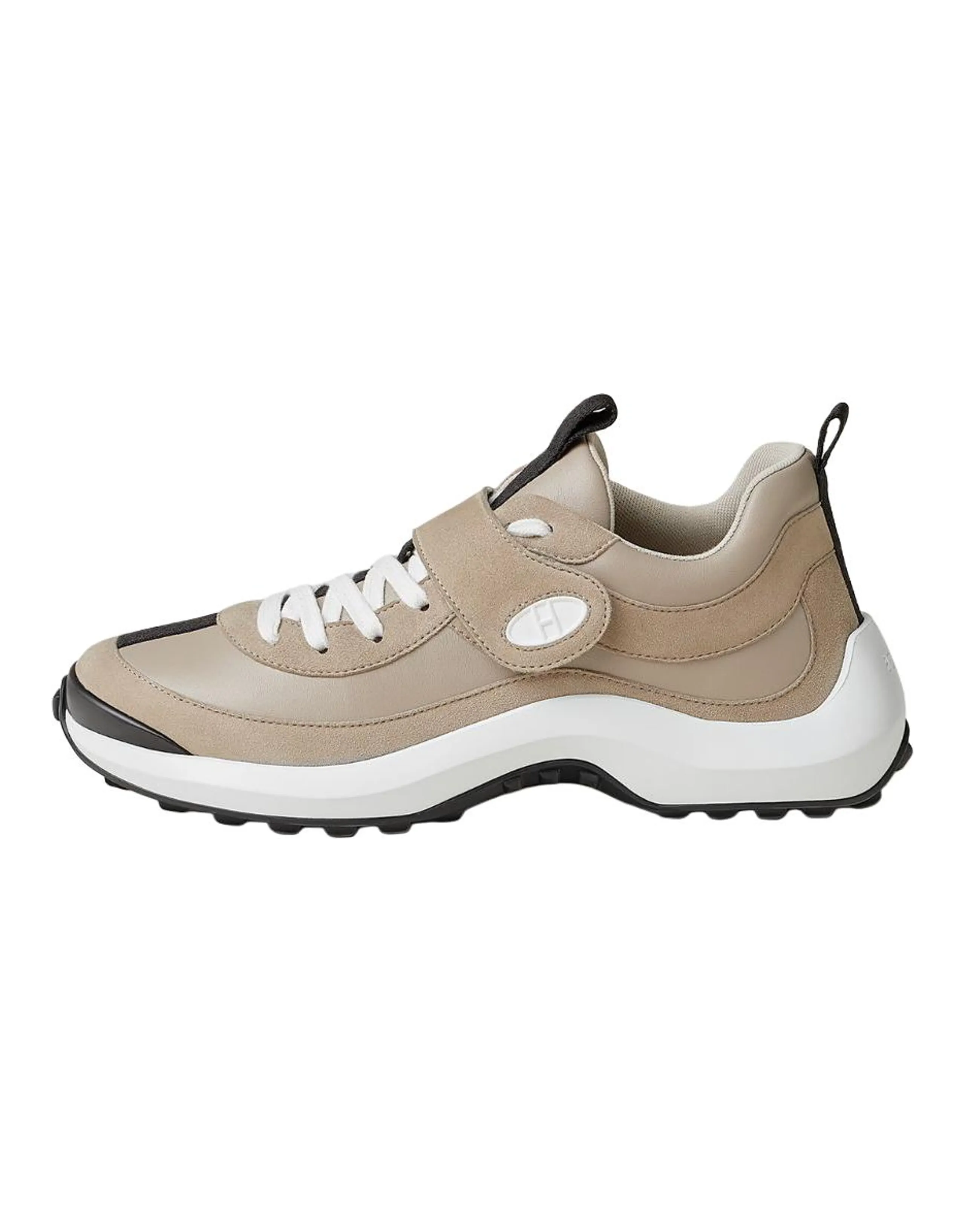 HERMES Loop Calfskin Round-Toe Hook-and-Loop Low-Top Casual Shoes Women's Beige