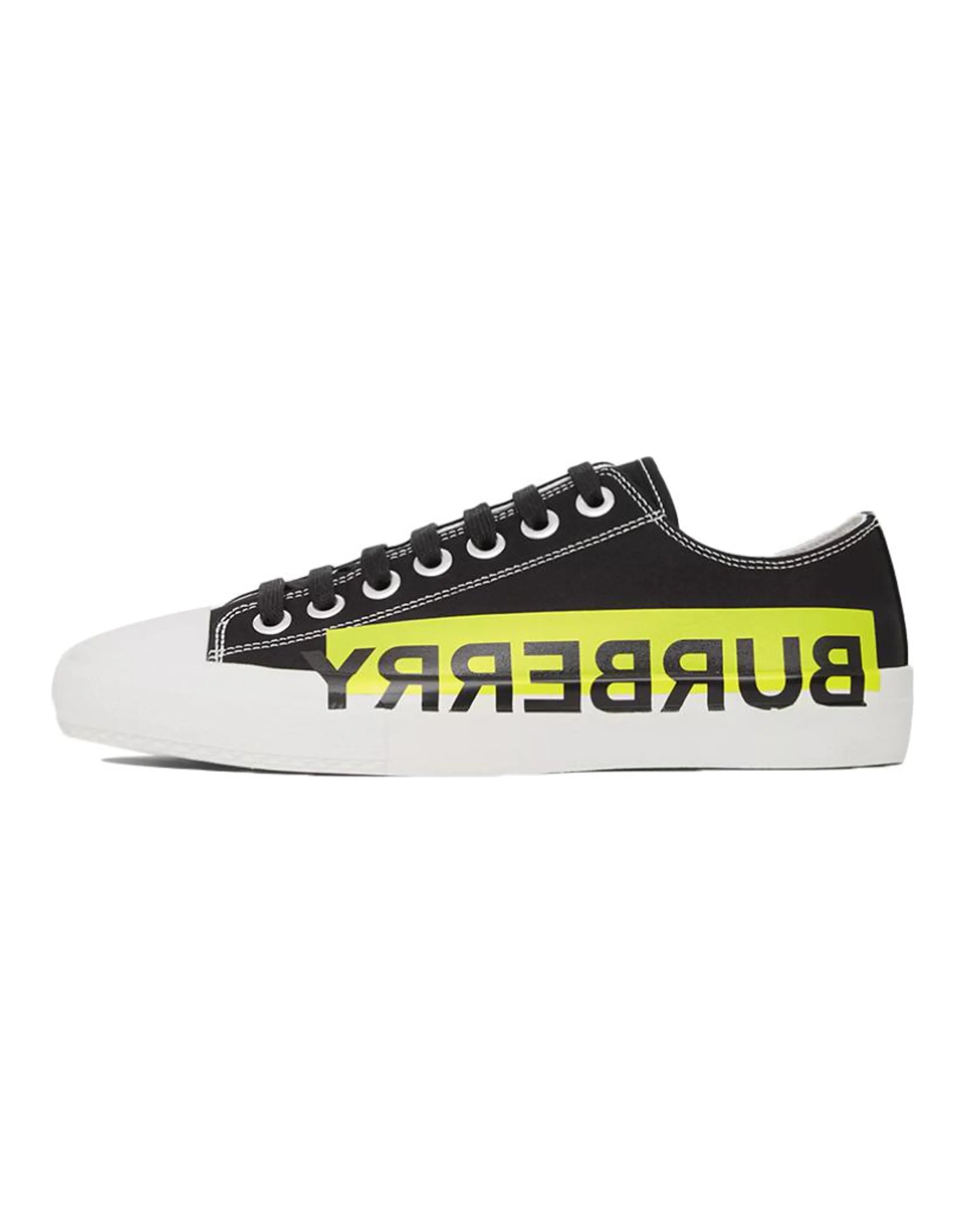 Burberry Logo Print Topstitched Cotton Low-Top Fashion Sneakers Women's Black Yellow