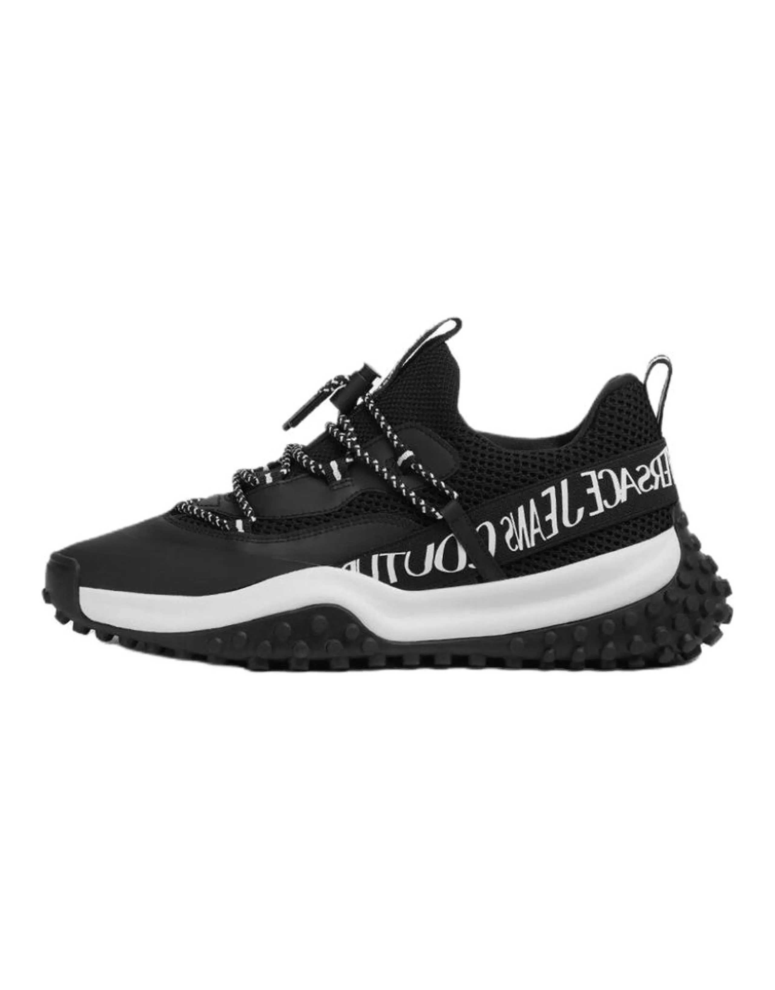 VERSACE JEANS COUTURE Logo Hyber Round Toe Lace-Up Low-Top Casual Shoes Men's Black