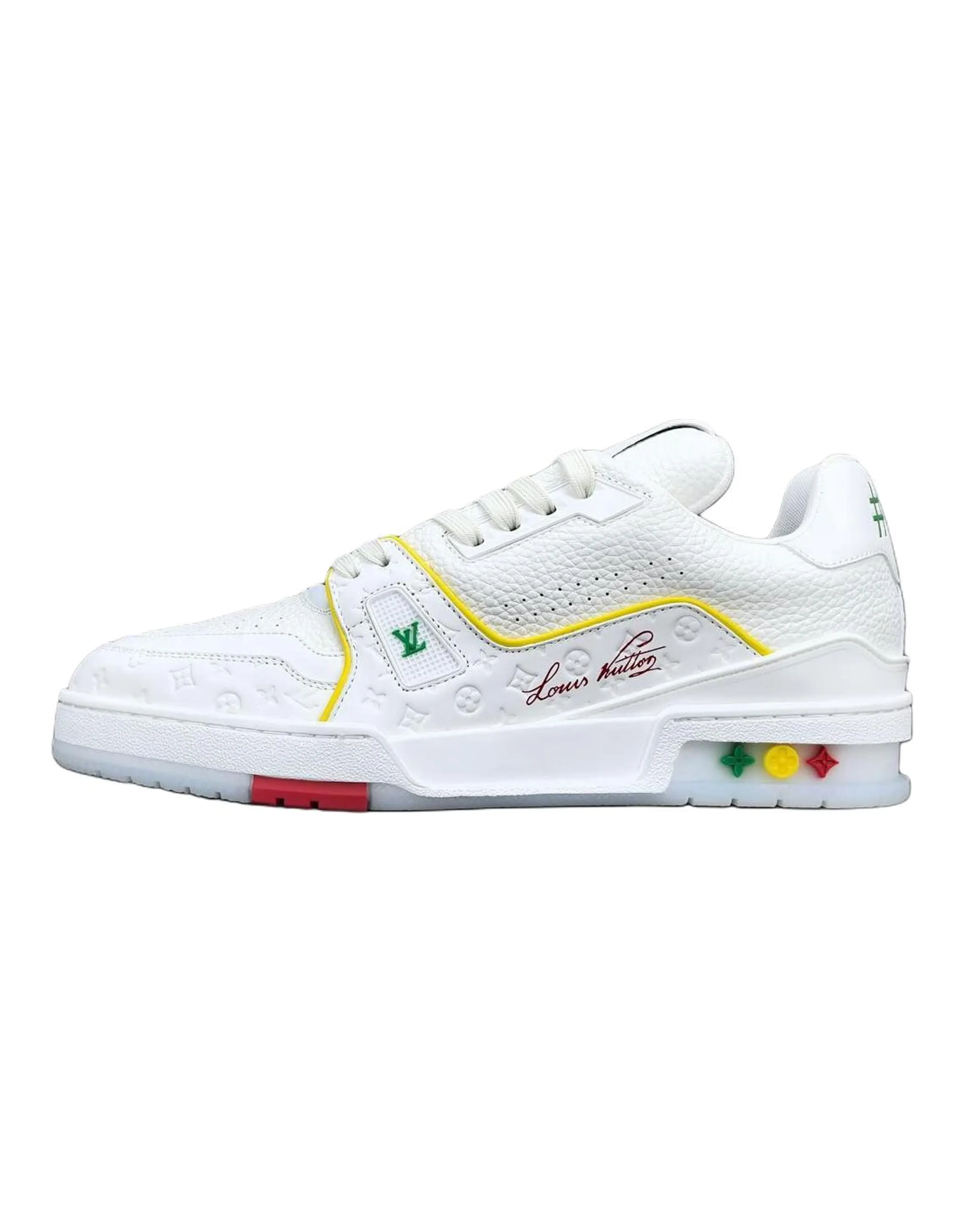 LOUIS VUITTON Trainer Calfskin Leather Flat Lace-Up Low-Top Skate Shoes Unisex White Yellow Blue Shanghai Cruise Limited