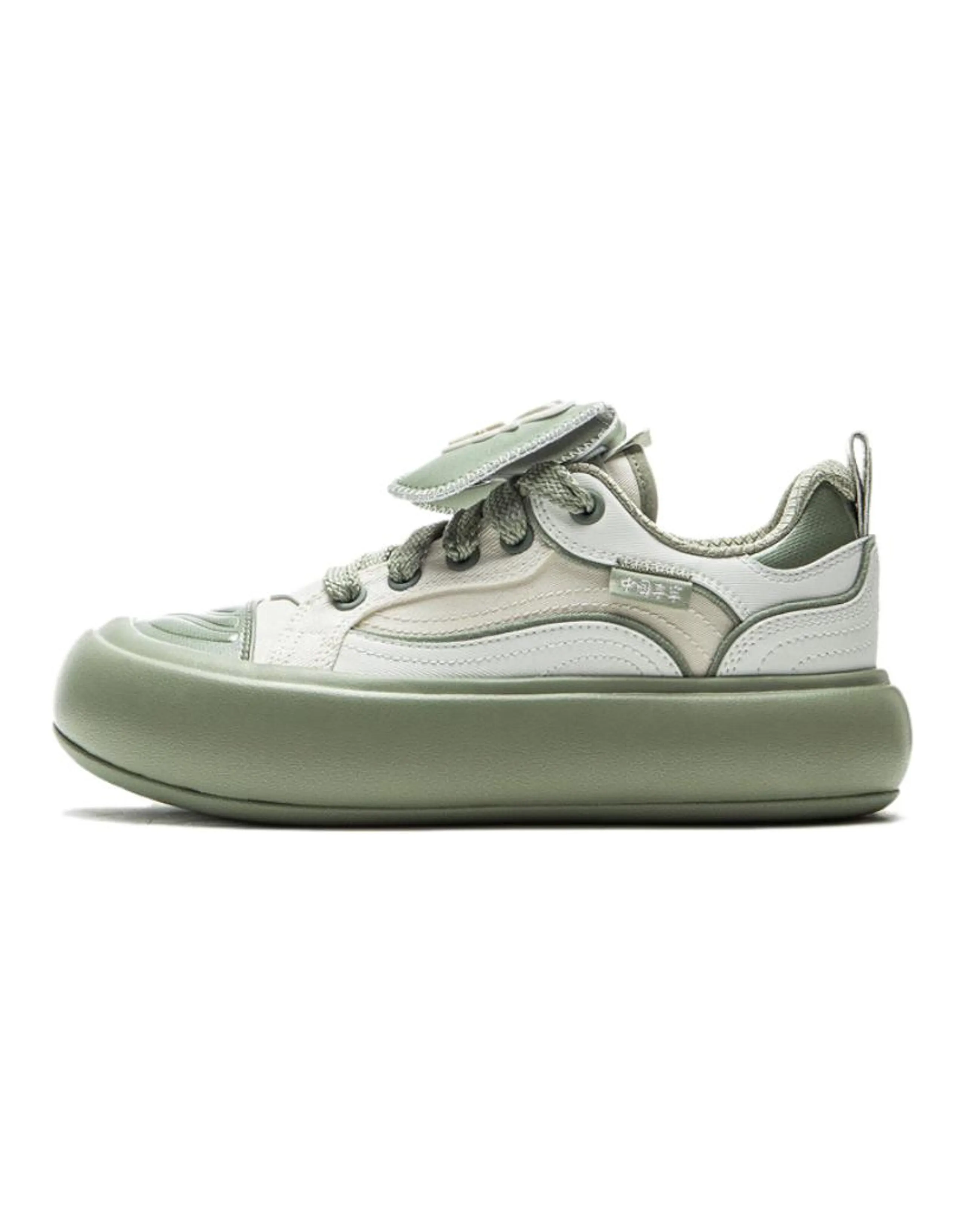 LI-NING Puff Platform Low-Top Sneakers Women Cream White Grass Green