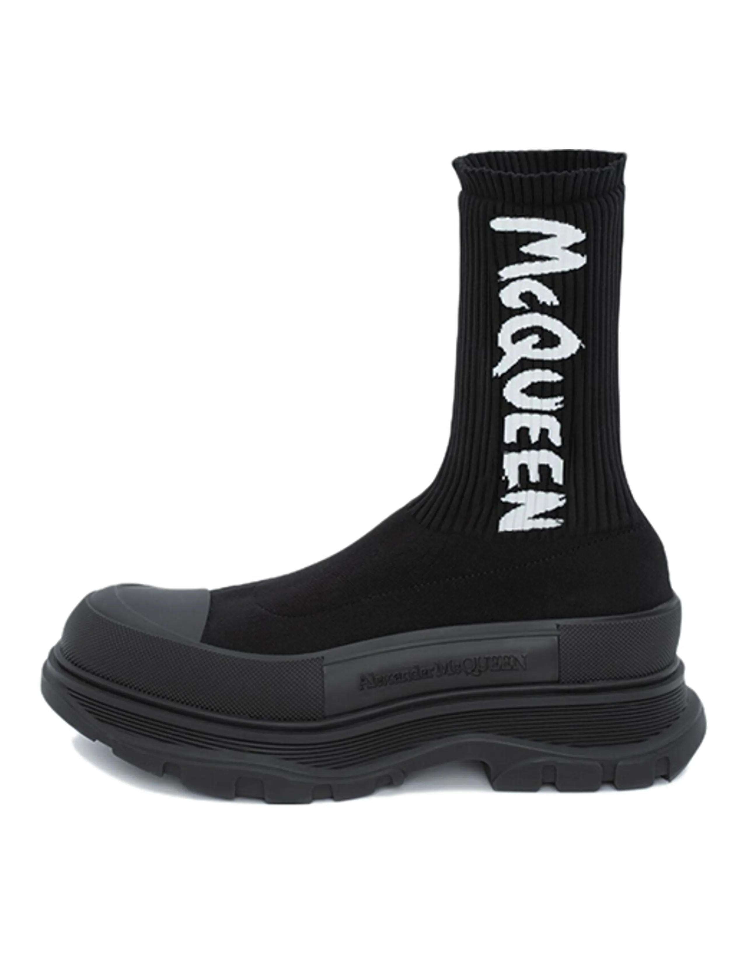 Alexander McQueen Graffiti Knit Tread Slick Boot Black