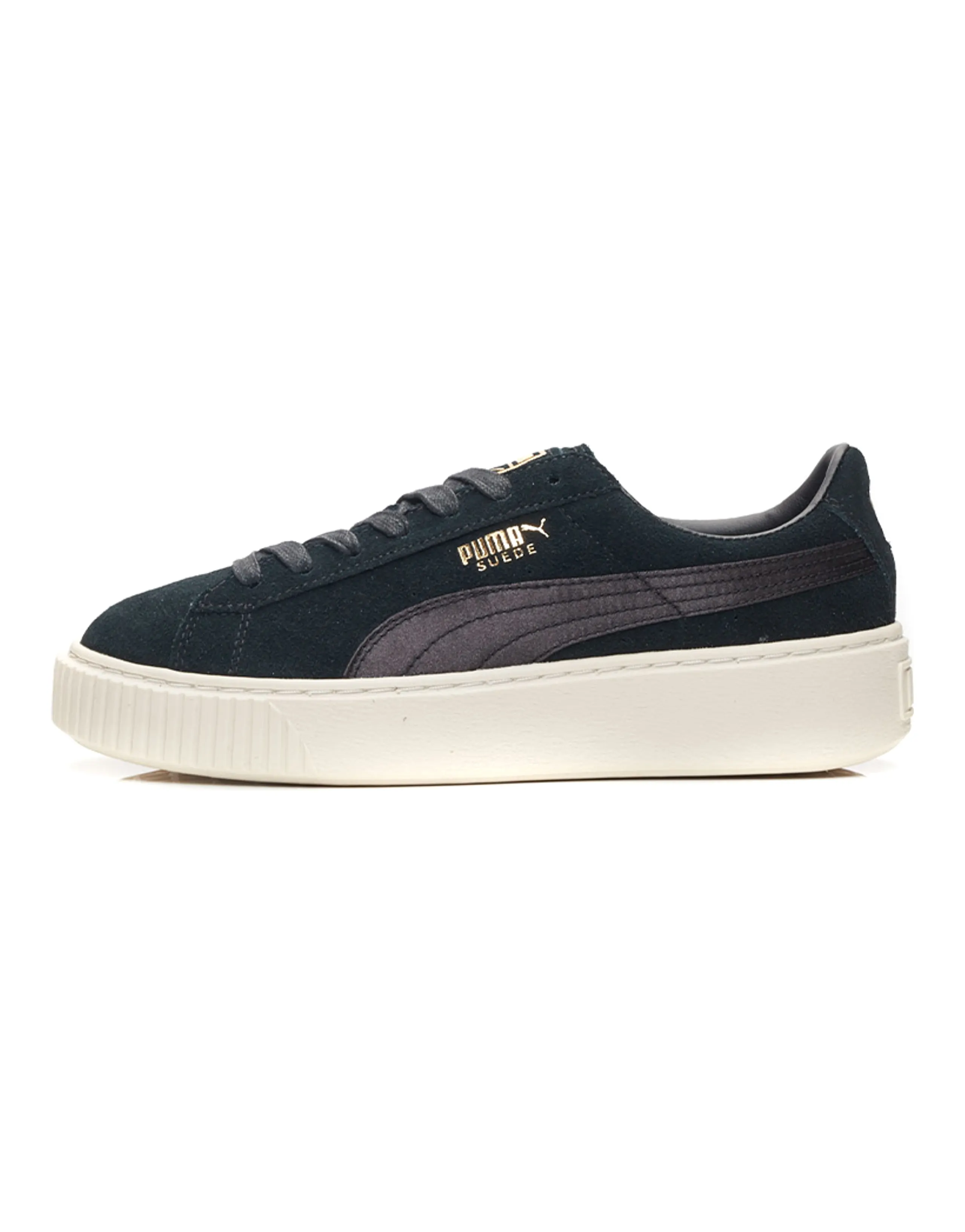 PUMA Suede Platform Satin 'Black White Gold' Women's